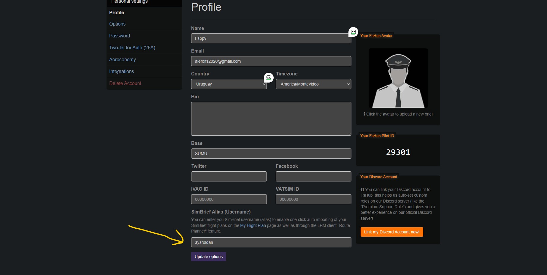 Paso 2 - Perfil FsHub y alias SimBrief