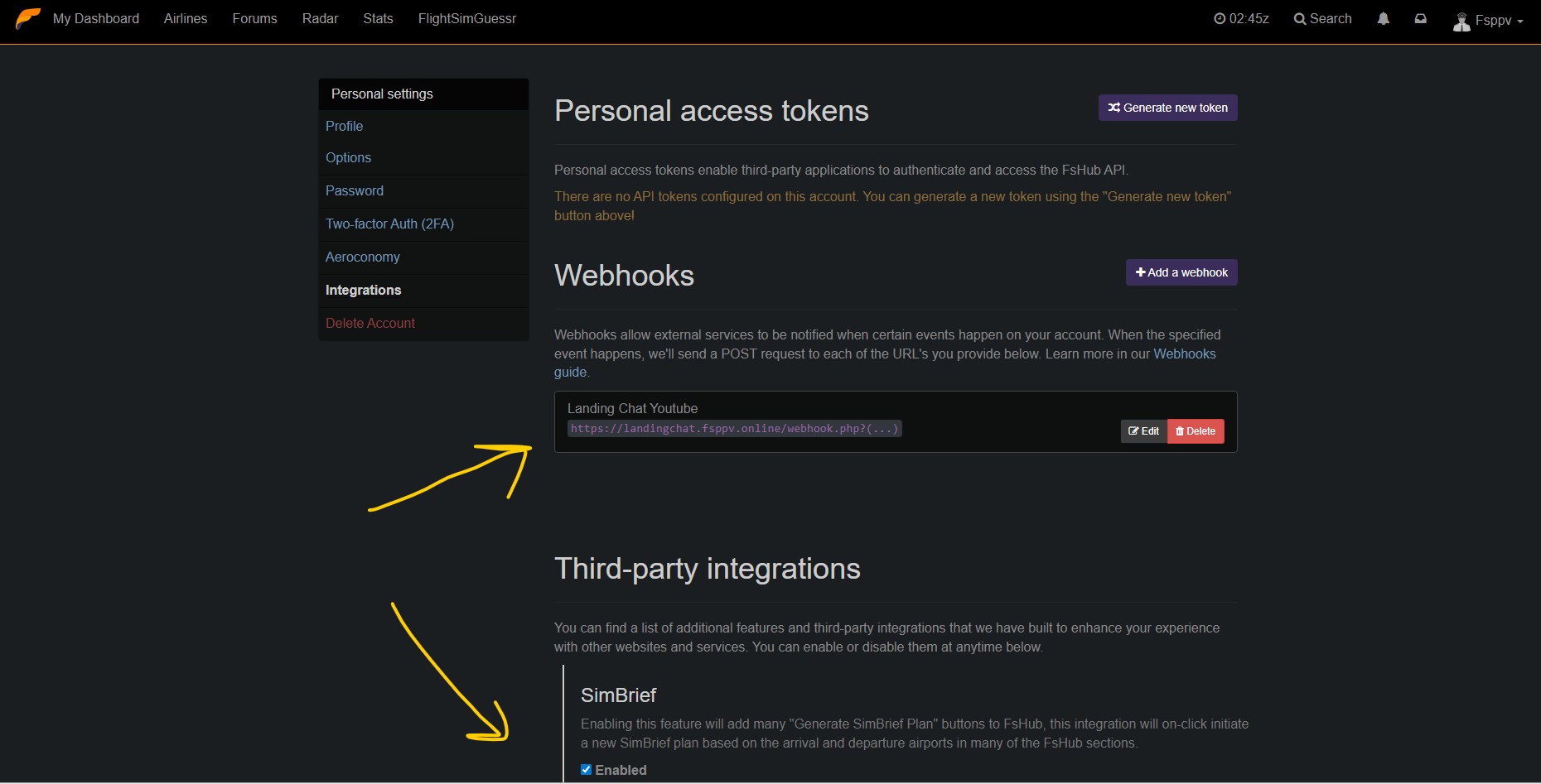 Paso 3 - Integrations y webhook