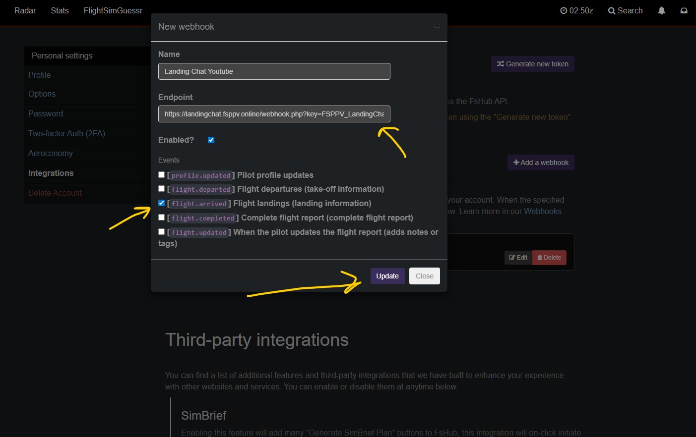 Paso 3 - Ejemplo completo del webhook configurado